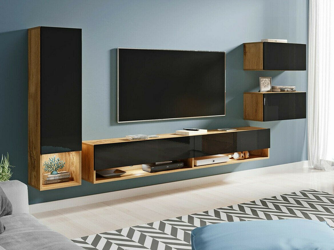 Living room set Sarasota 124 (Wotan Oak + Glossy black)