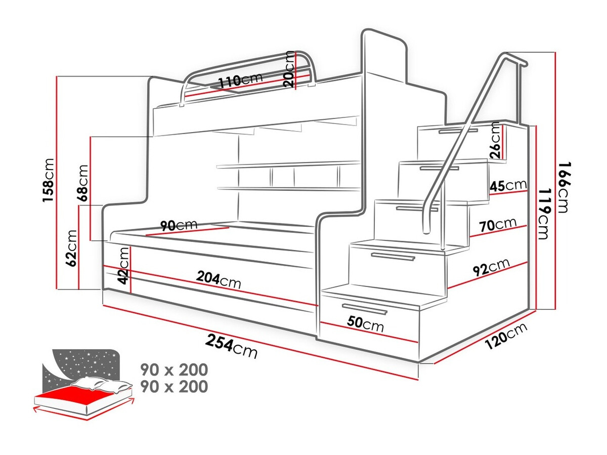 Bunk bed Campus (White + Glossy white + Gloss grey)