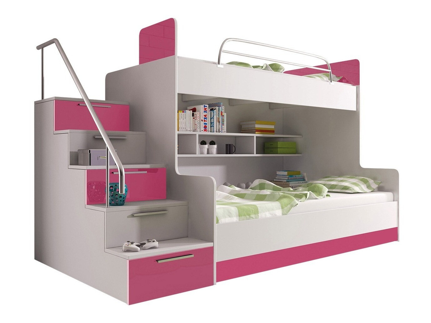 Bunk bed Campus (White + Glossy white + Glossy pink)