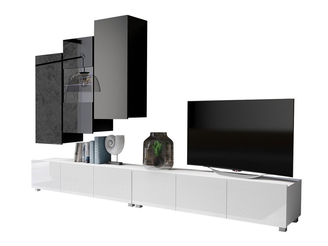 Living room set Remus XVII (White + Glossy white + Black + Glossy black)