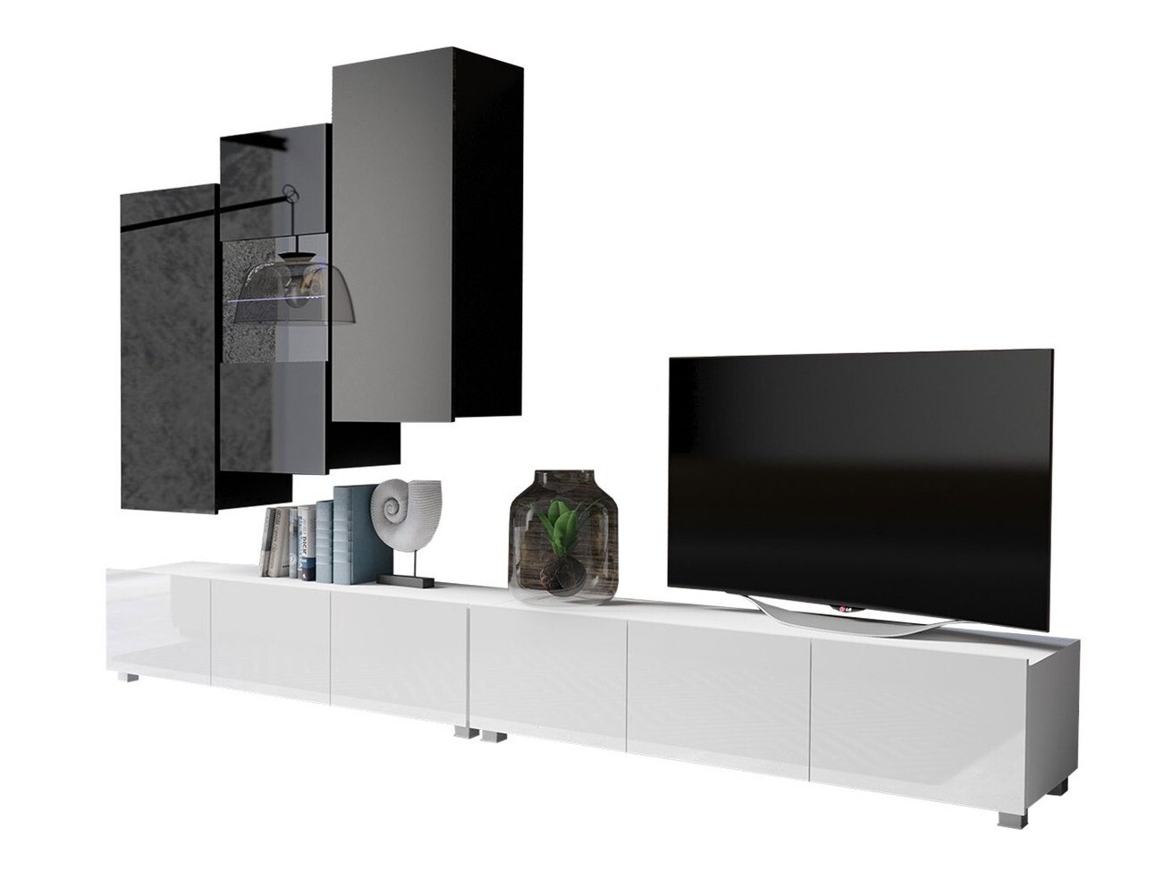 Living room set Remus XVII (White + Glossy white + Black + Glossy black)