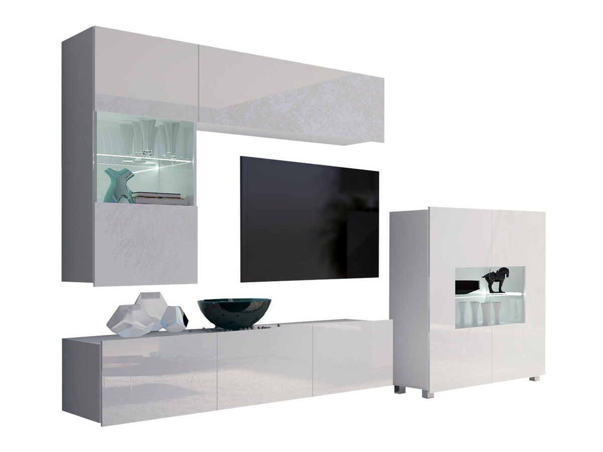 Living room set Remus III (White + Glossy white)