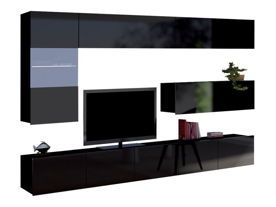 Living room set Remus IV (Black + Glossy black)