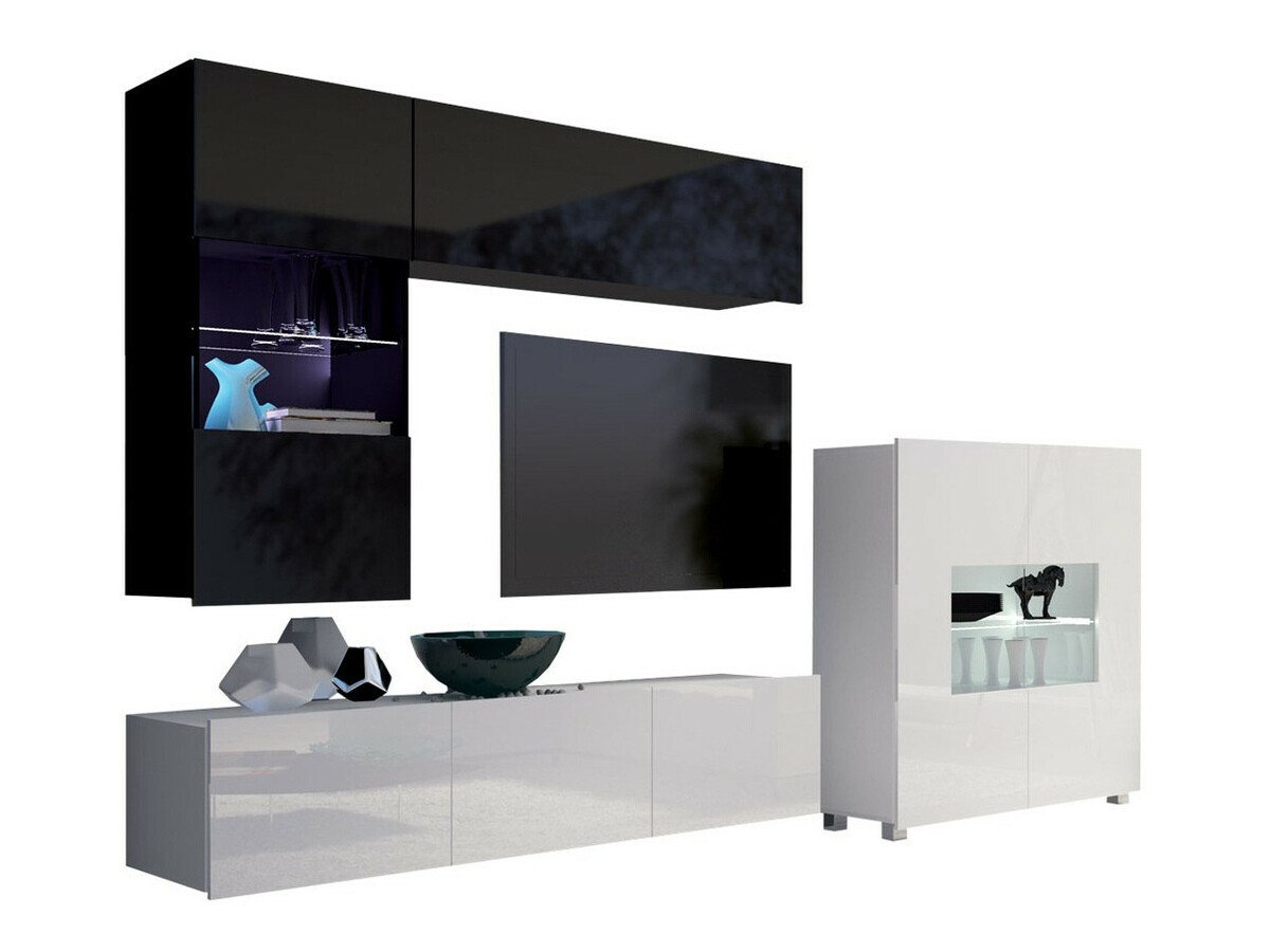Living room set Remus III (Black + Glossy black + White + Glossy white)