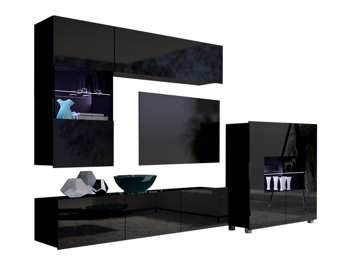 Living room set Remus III (Black + Glossy black)