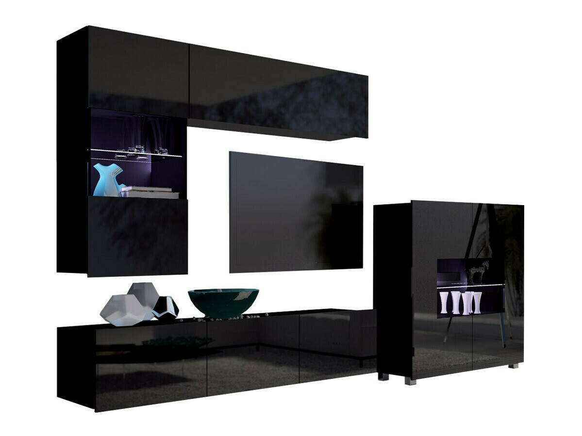 Living room set Remus III (Black + Glossy black)
