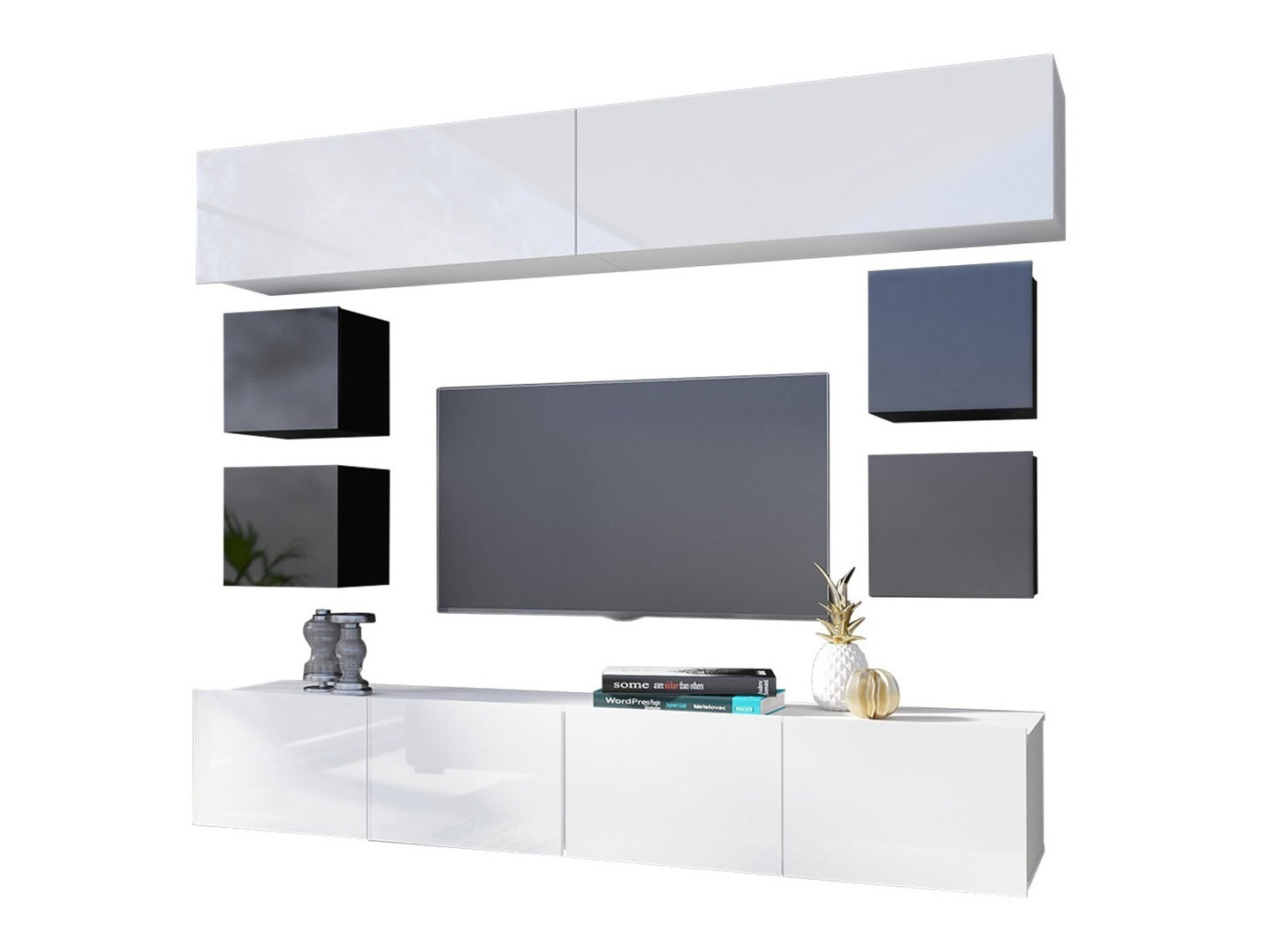 Living room set Remus XVI (Black + Glossy black + White + Glossy white)