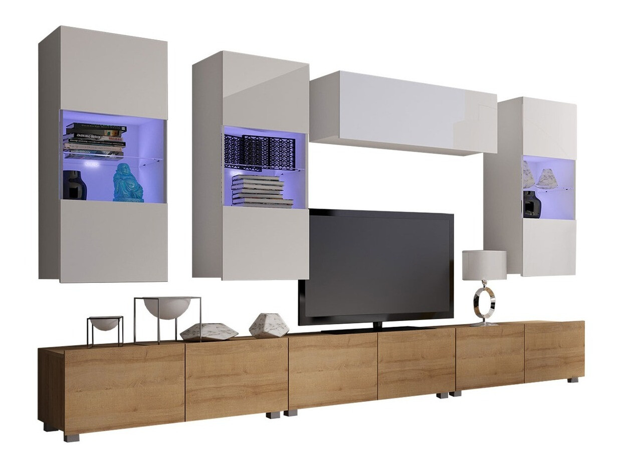 Living room set Remus XI (Golden oak + White + Glossy white)