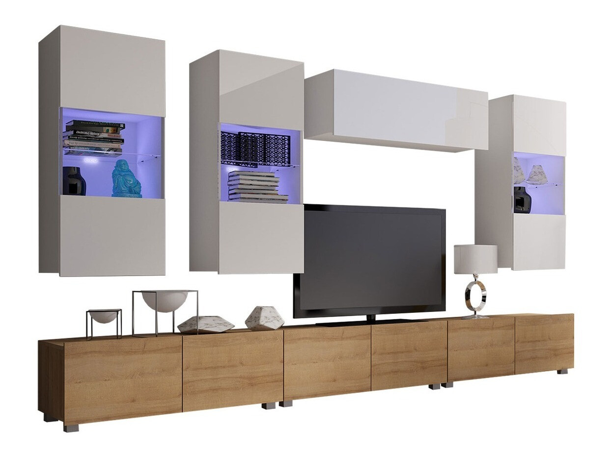 Living room set Remus XI (Golden oak + White + Glossy white)