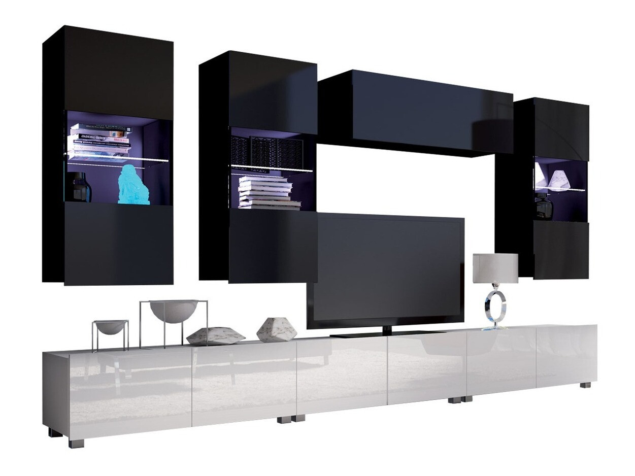 Living room set Remus XI (White + Glossy white + Black + Glossy black)