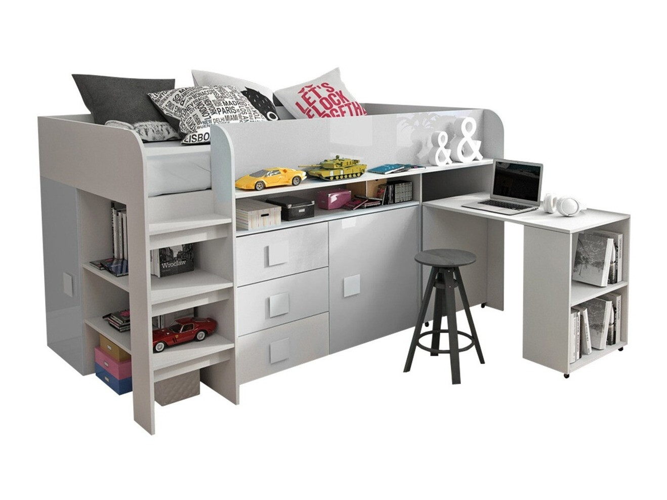 Bed Hartford 190 (White + Glossy white)