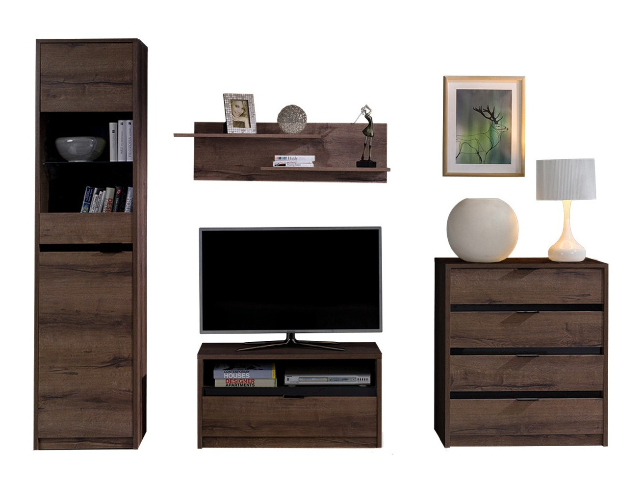 Living room set Fivelbo 115 (Monastery oak + Glossy black)