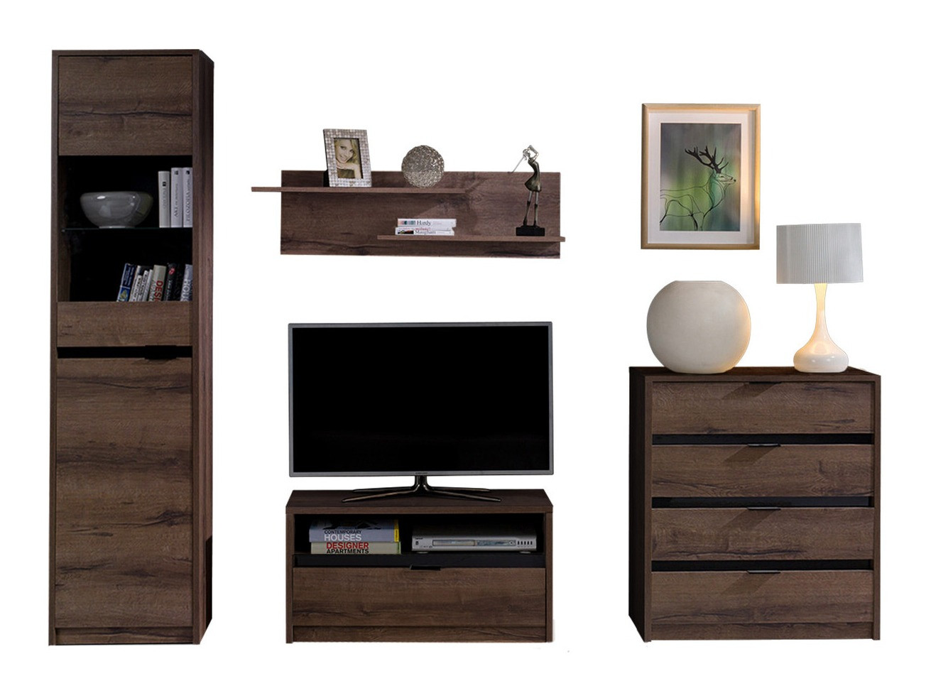 Living room set Fivelbo 115 (Monastery oak + Glossy black)