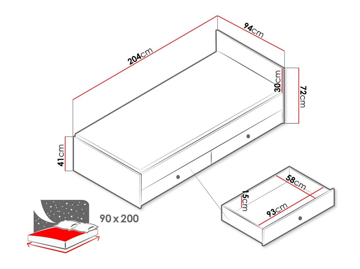 Bed Almira 113 (Artisan oak + White)