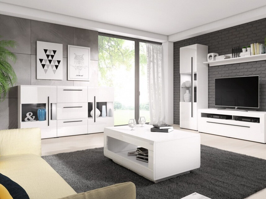 Chest of drawers Ophsalu 107 (White + Glossy white)