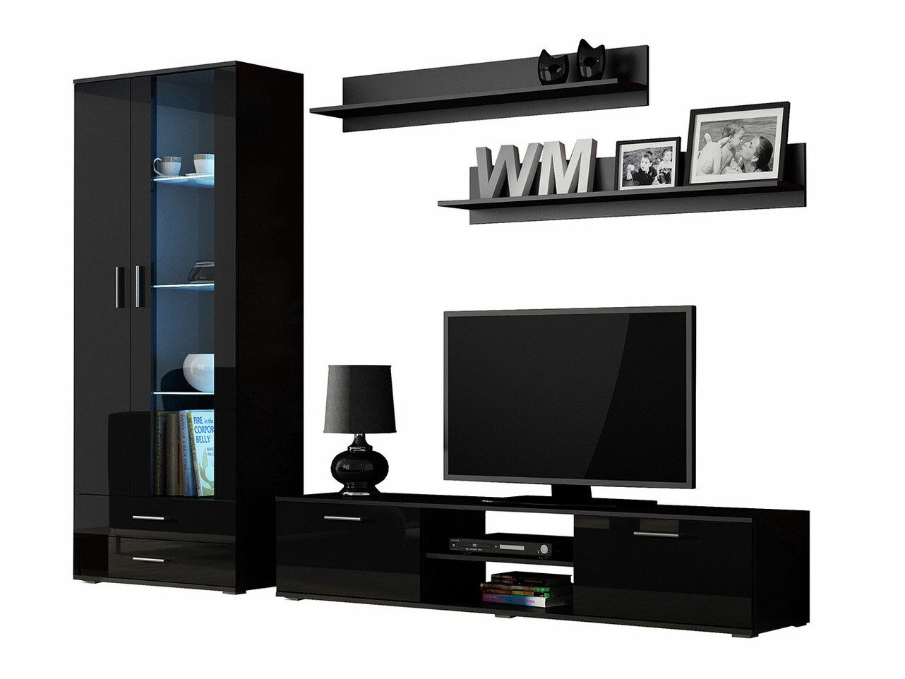 Living room set Tornola 115 (Black + Glossy black)
