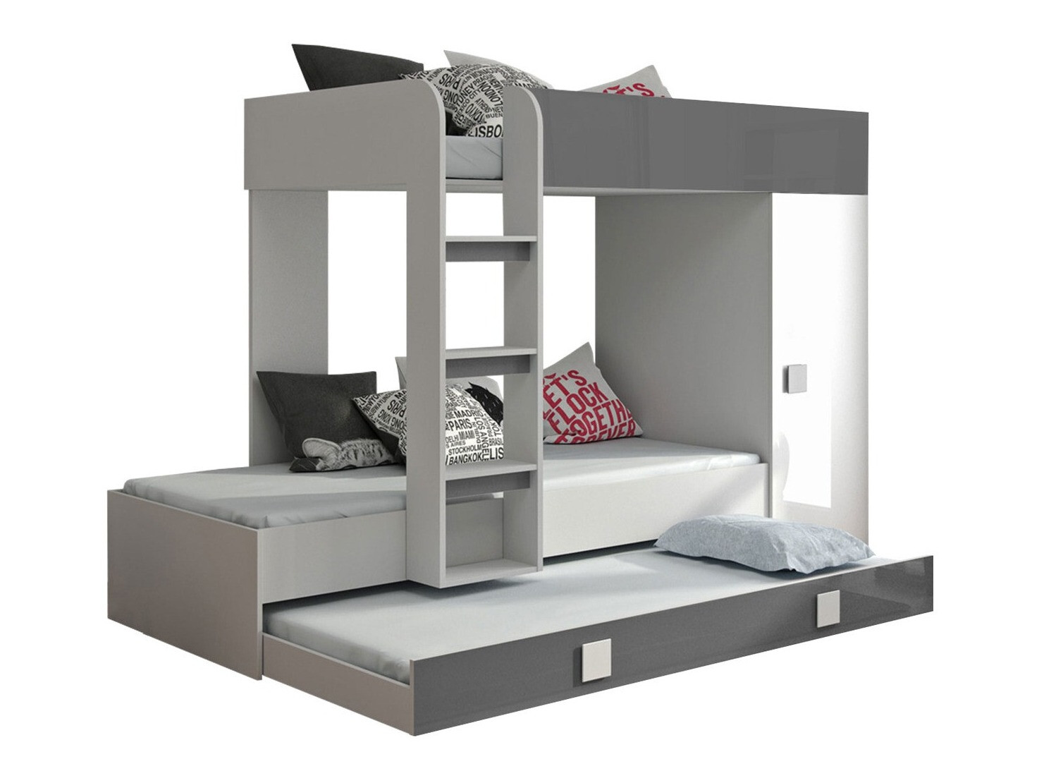 Bunk bed Hartford 191 (White + Gloss grey + Glossy white)