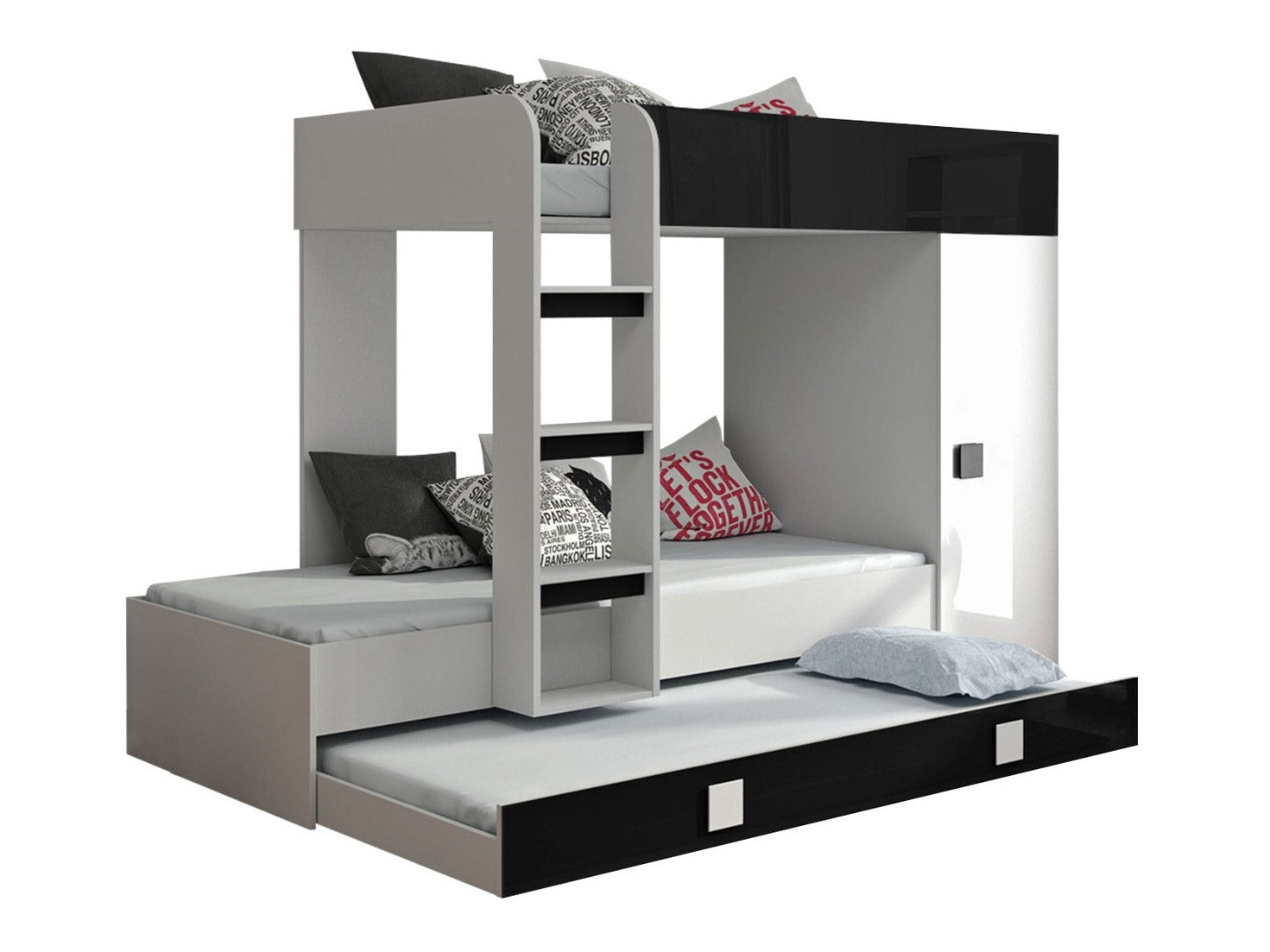 Bunk bed Hartford 191 (White + Glossy black + Glossy white)