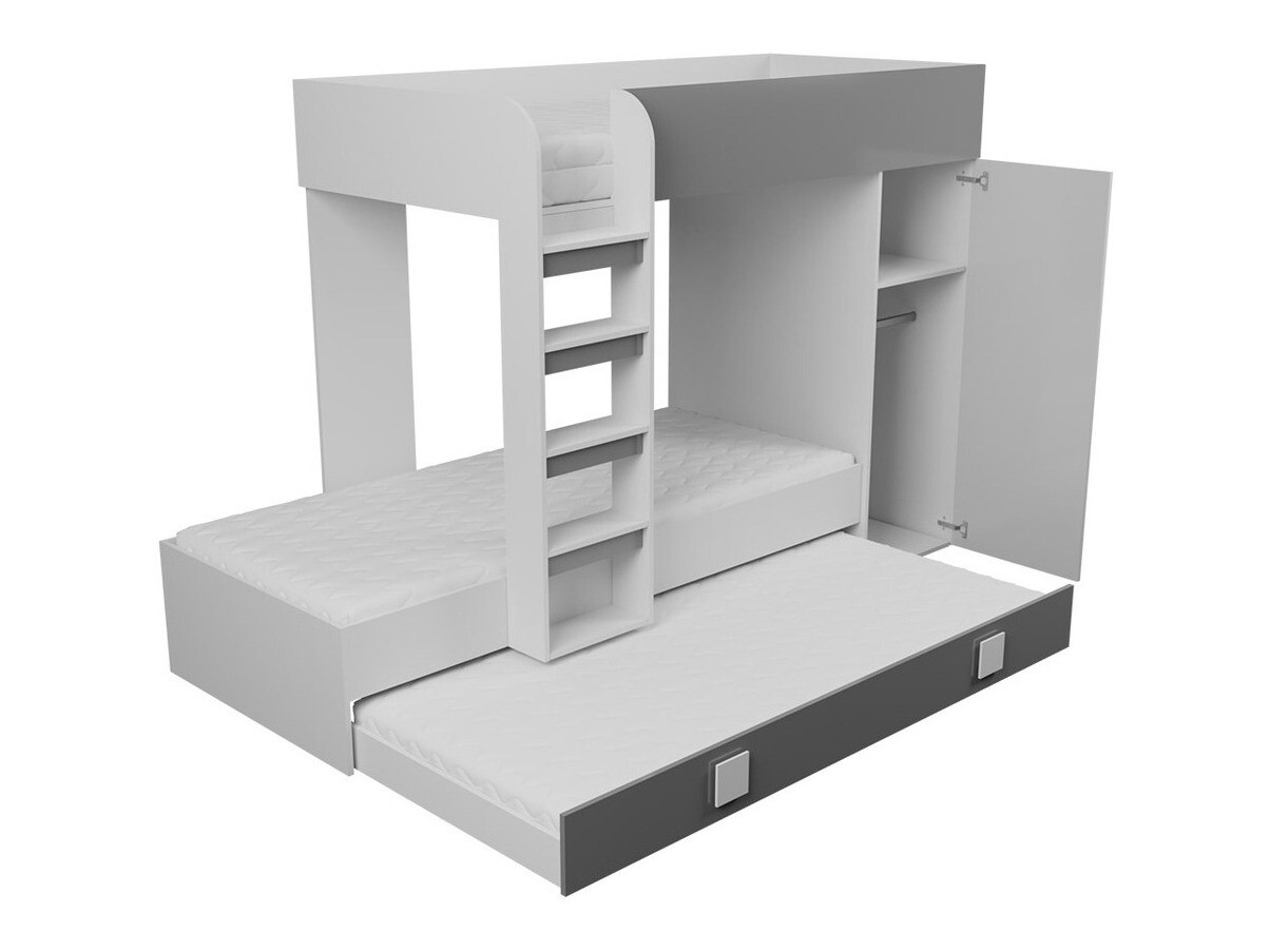 Bunk bed Hartford 191 (White + Glossy black + Glossy white)