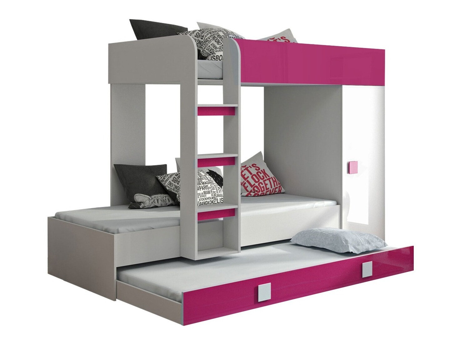 Bunk bed Hartford 191 (White + Glossy pink + Glossy white)