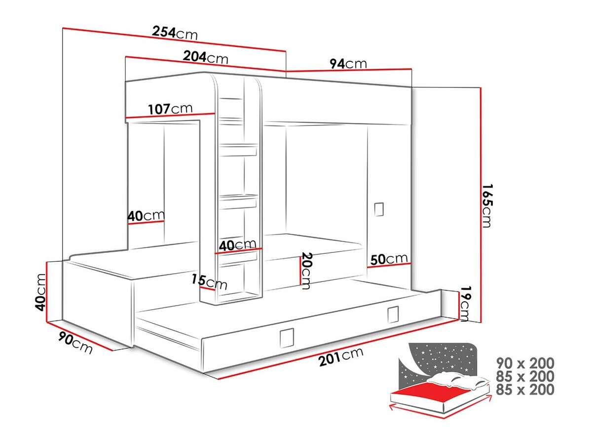 Bunk bed Hartford 191 (White + Glossy white + Glossy pink)