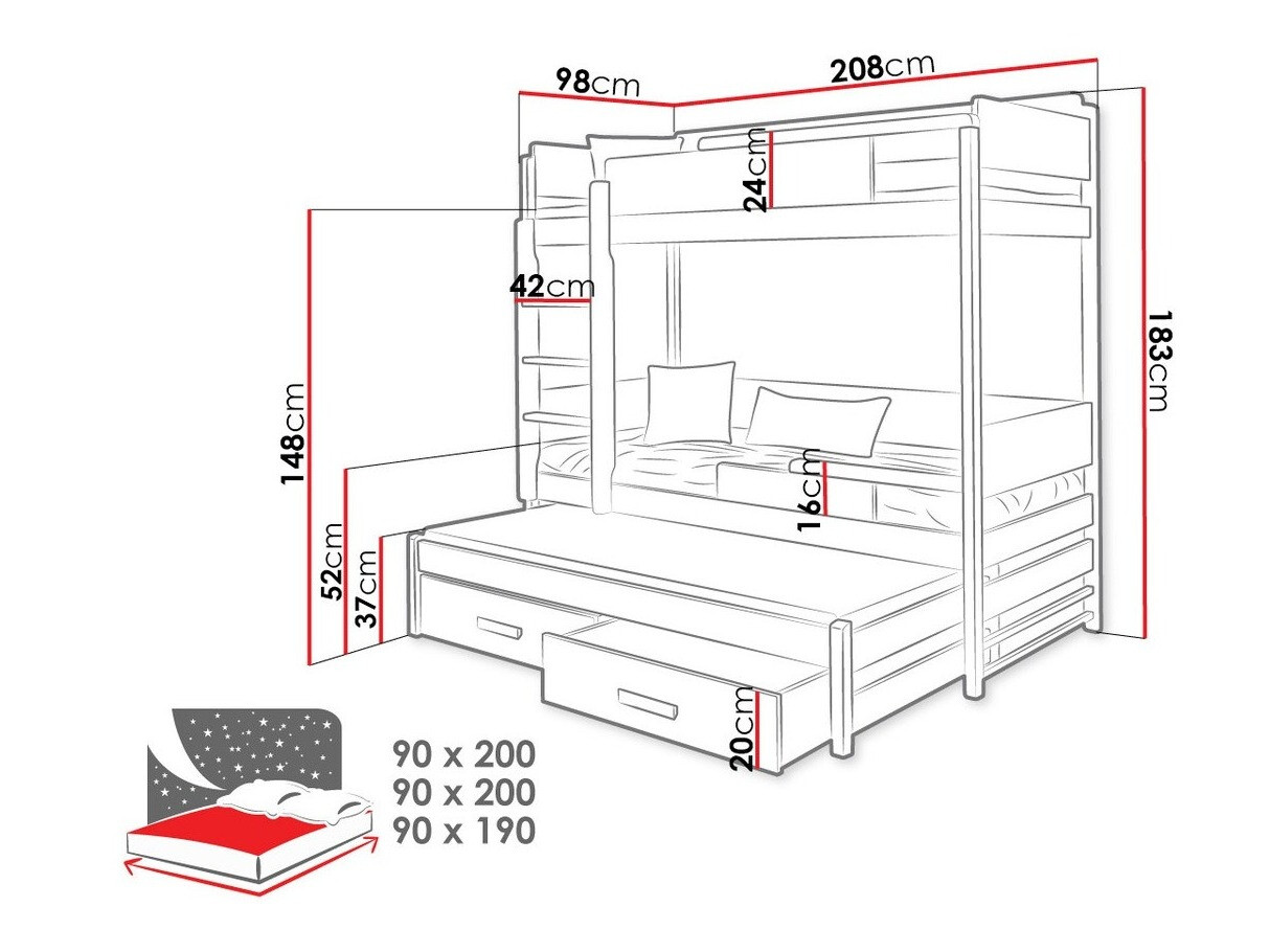 Bunk bed Henderson 114 (White + Grey)