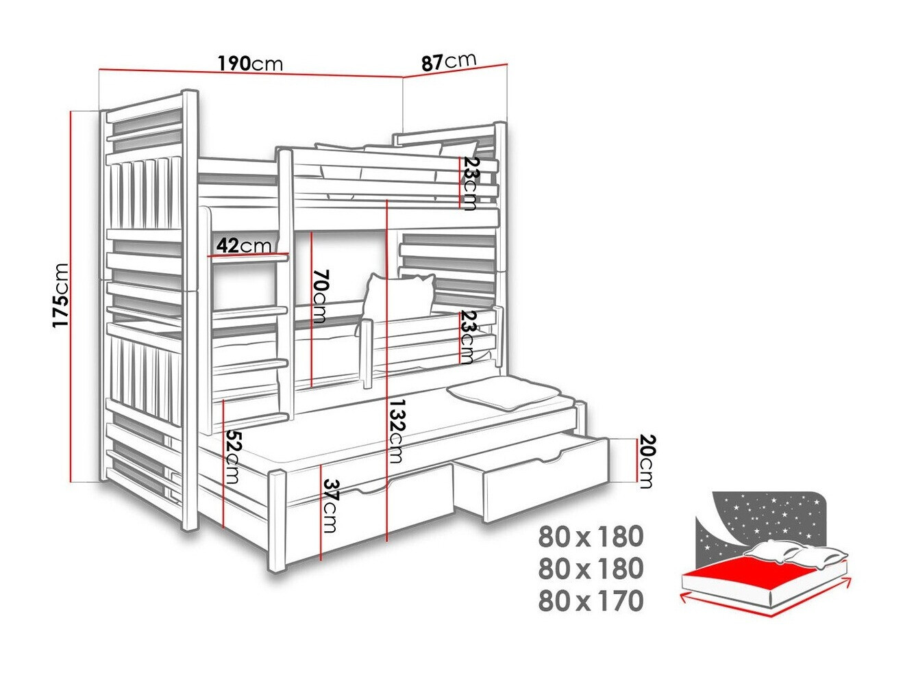 Bunk bed Henderson 123 (Graphite + Grey)