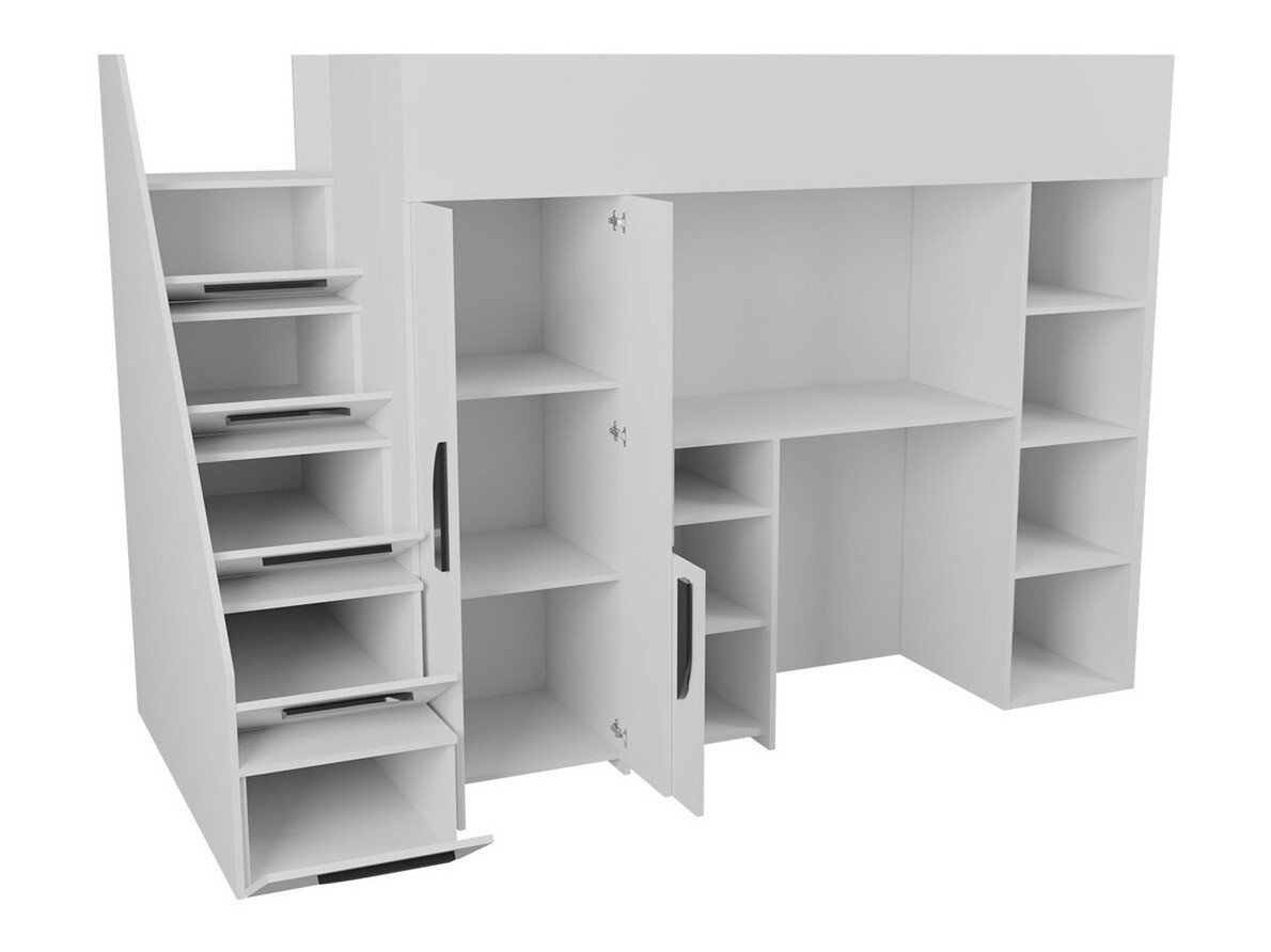 Loft bed Hartford 192 (White + Glossy white + Glossy black)