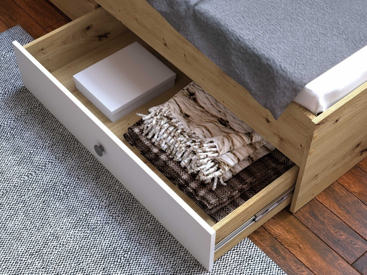 Bed Mirelbu 112 (Artisan oak + Glossy white + Black)