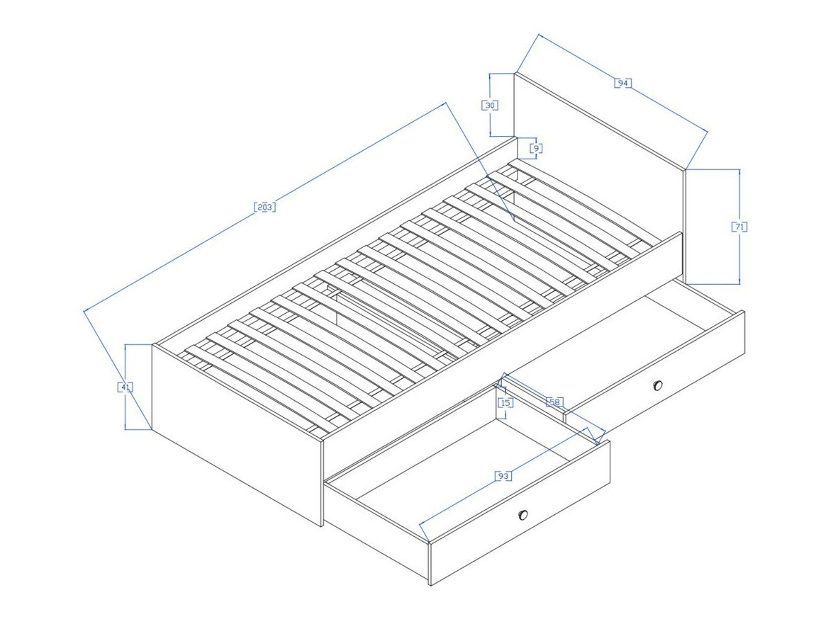 Bed Mirelbu 112 (Artisan oak + Glossy white + Grey)
