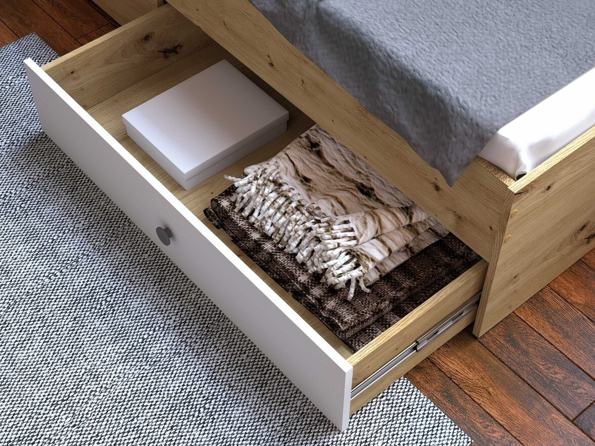 Bed Mirelbu 112 (Artisan oak + Glossy white)