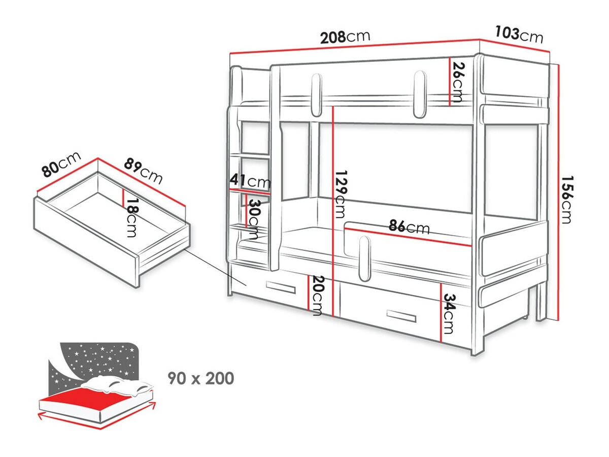Bunk bed Henderson 144 (White + Grey)