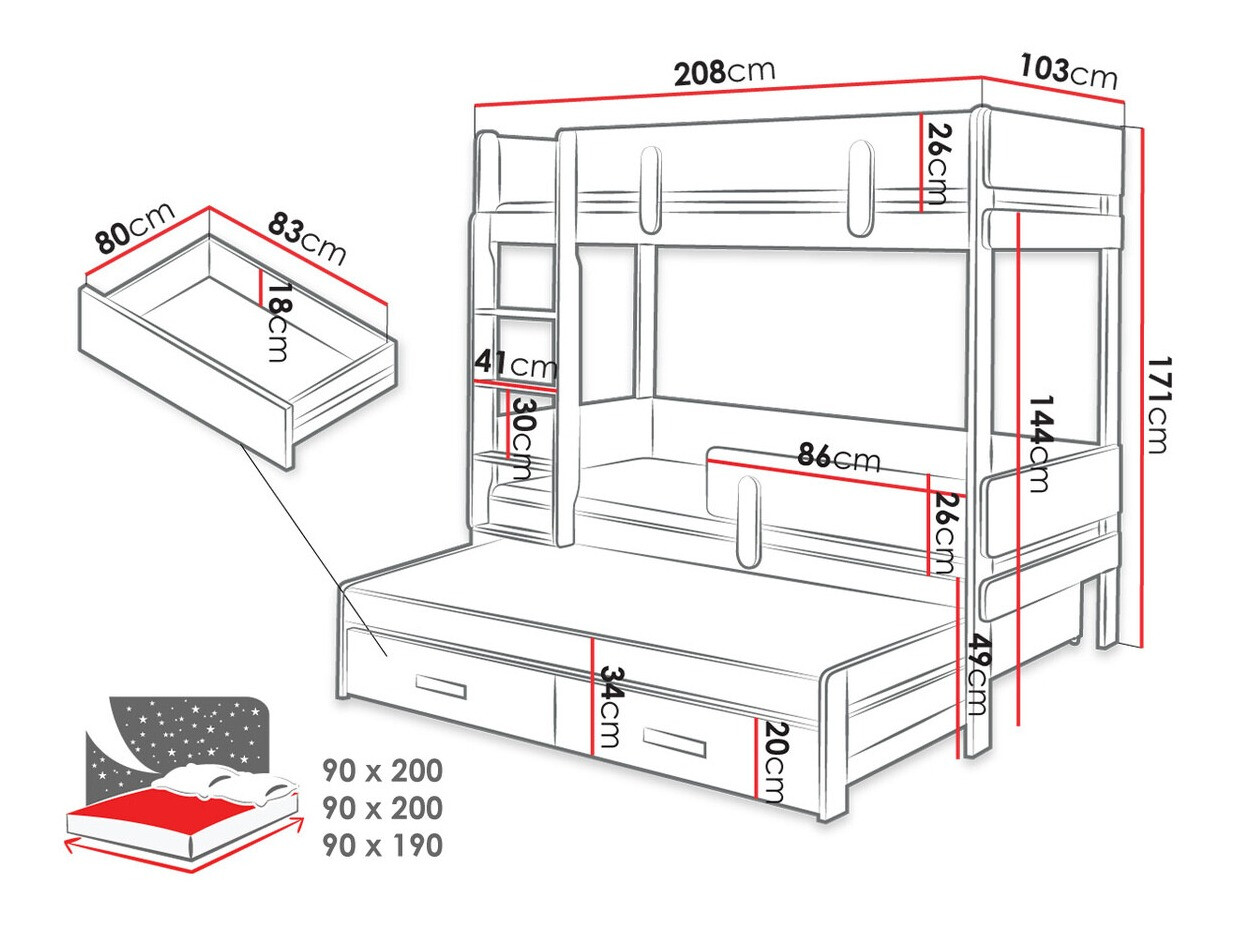 Bunk bed Henderson 146 (White + Oak)
