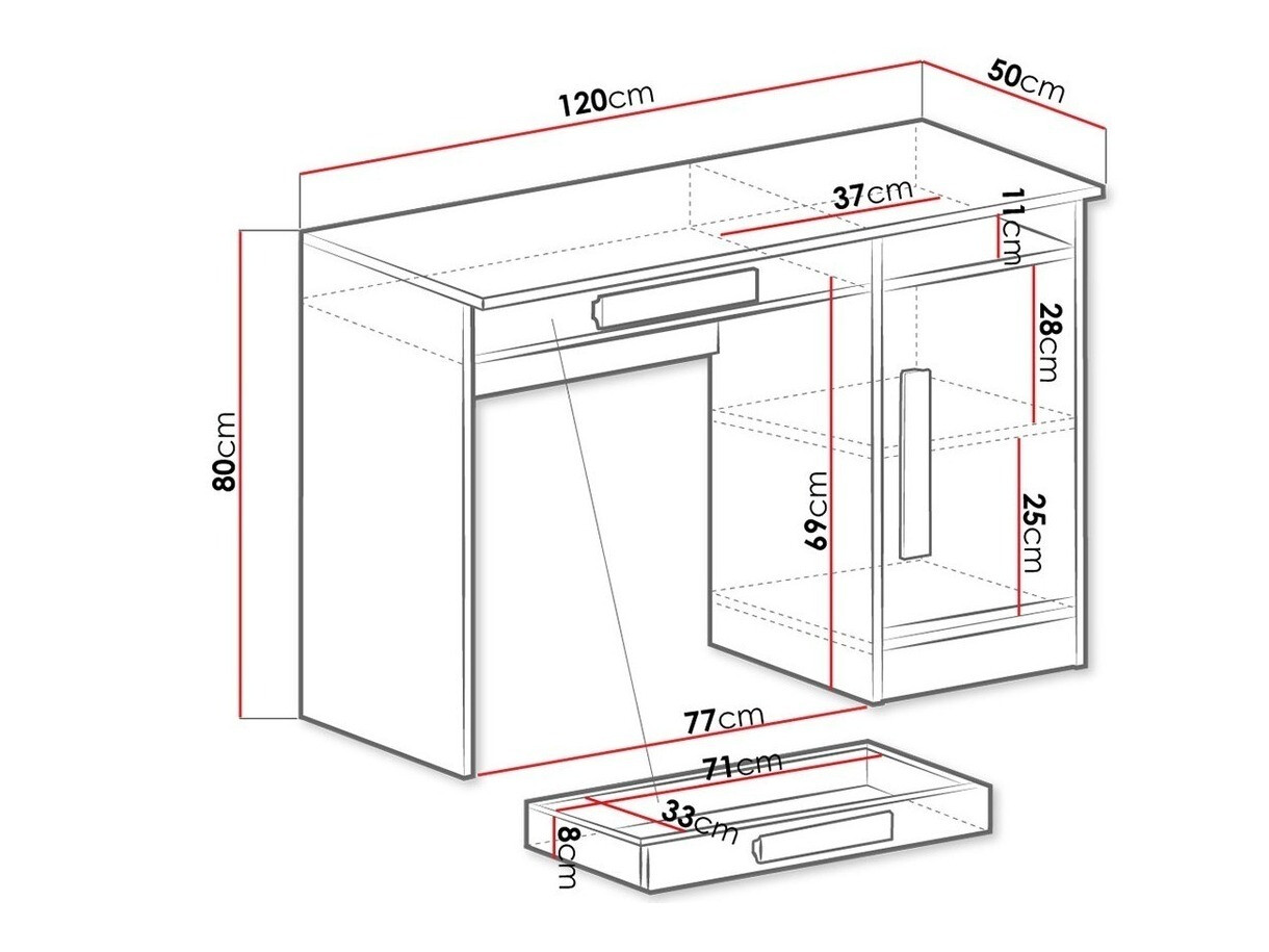 Desk Merevari 100 (White + Glossy white + Grey)