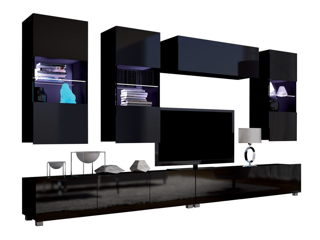 Living room set Remus V (Black + Glossy black)