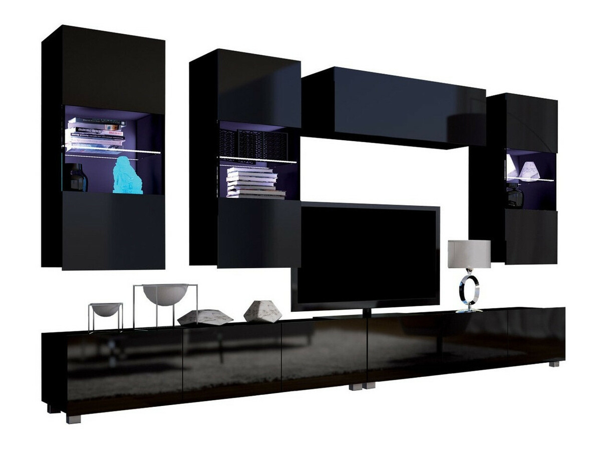 Living room set Remus V (Black + Glossy black)