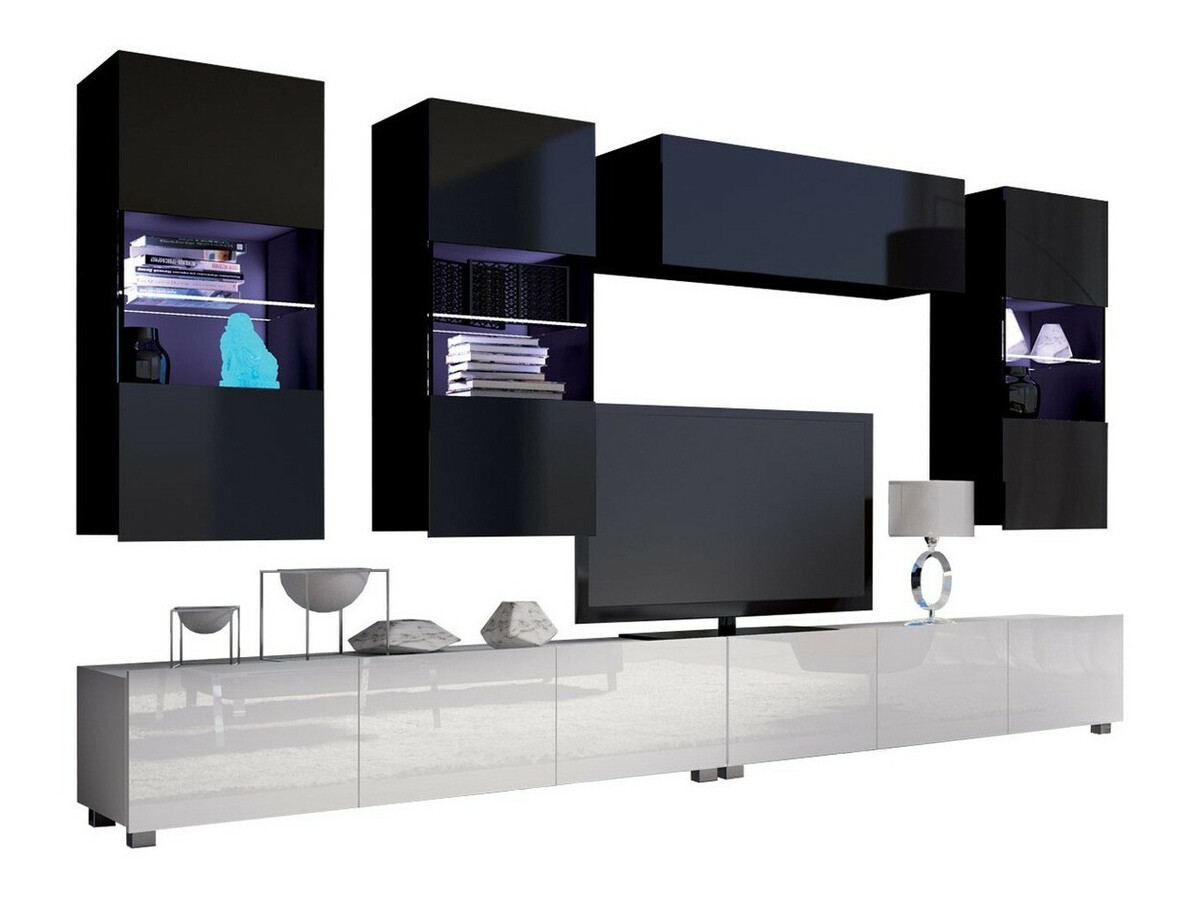 Living room set Remus V (White + Glossy white + Black + Glossy black)