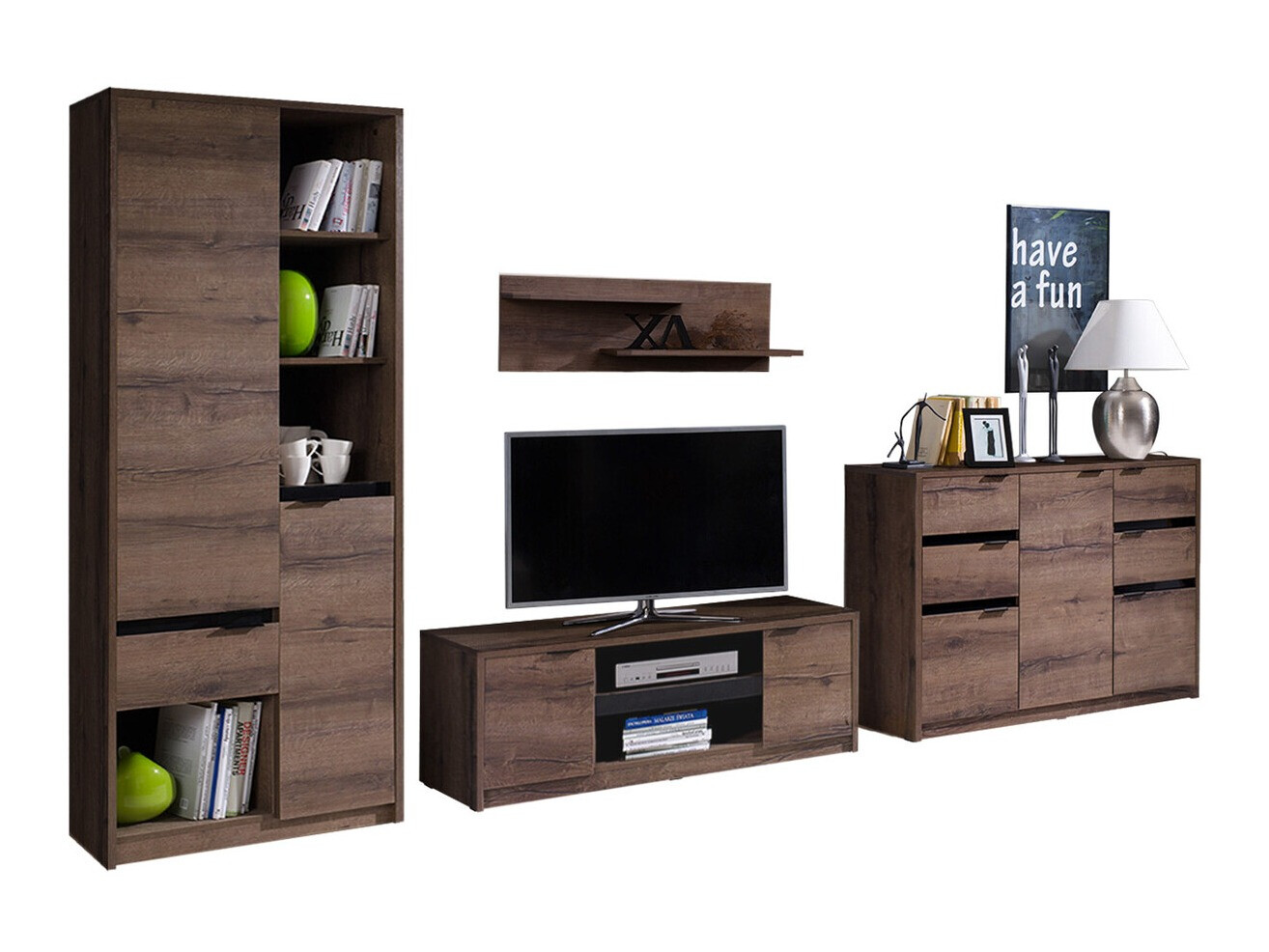 Living room set Fivelbo 117 (Monastery oak + Glossy black)