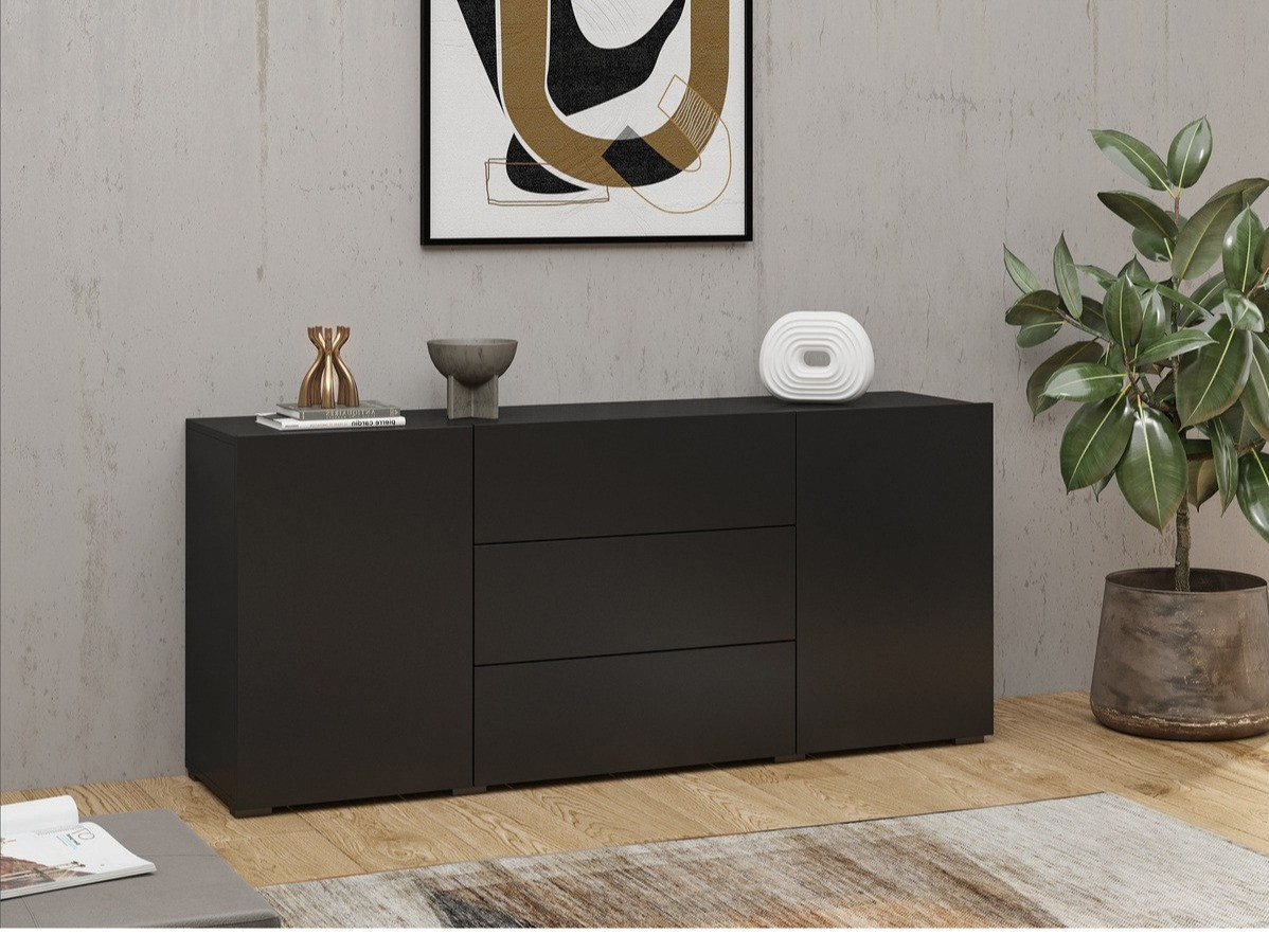 Chest of drawers Revmiru 103 (Black + Wotan Oak)