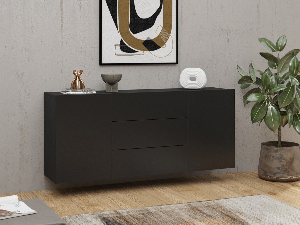 Chest of drawers Revmiru 103 (Black + Wotan Oak)