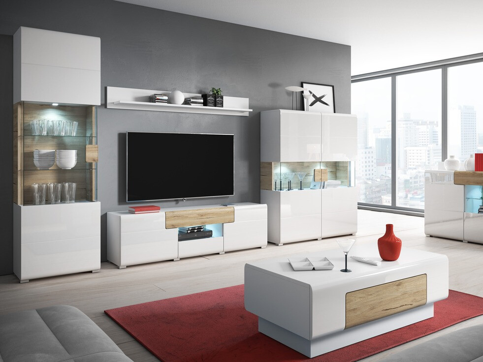 Coffee table Torsone 111 (White + Glossy white + San Remo oak)