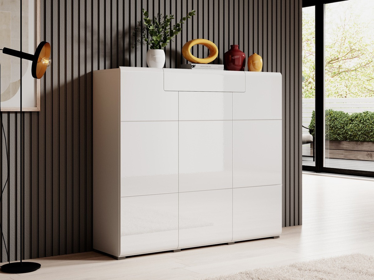 Chest of drawers Torsone 112 (White + Glossy white)