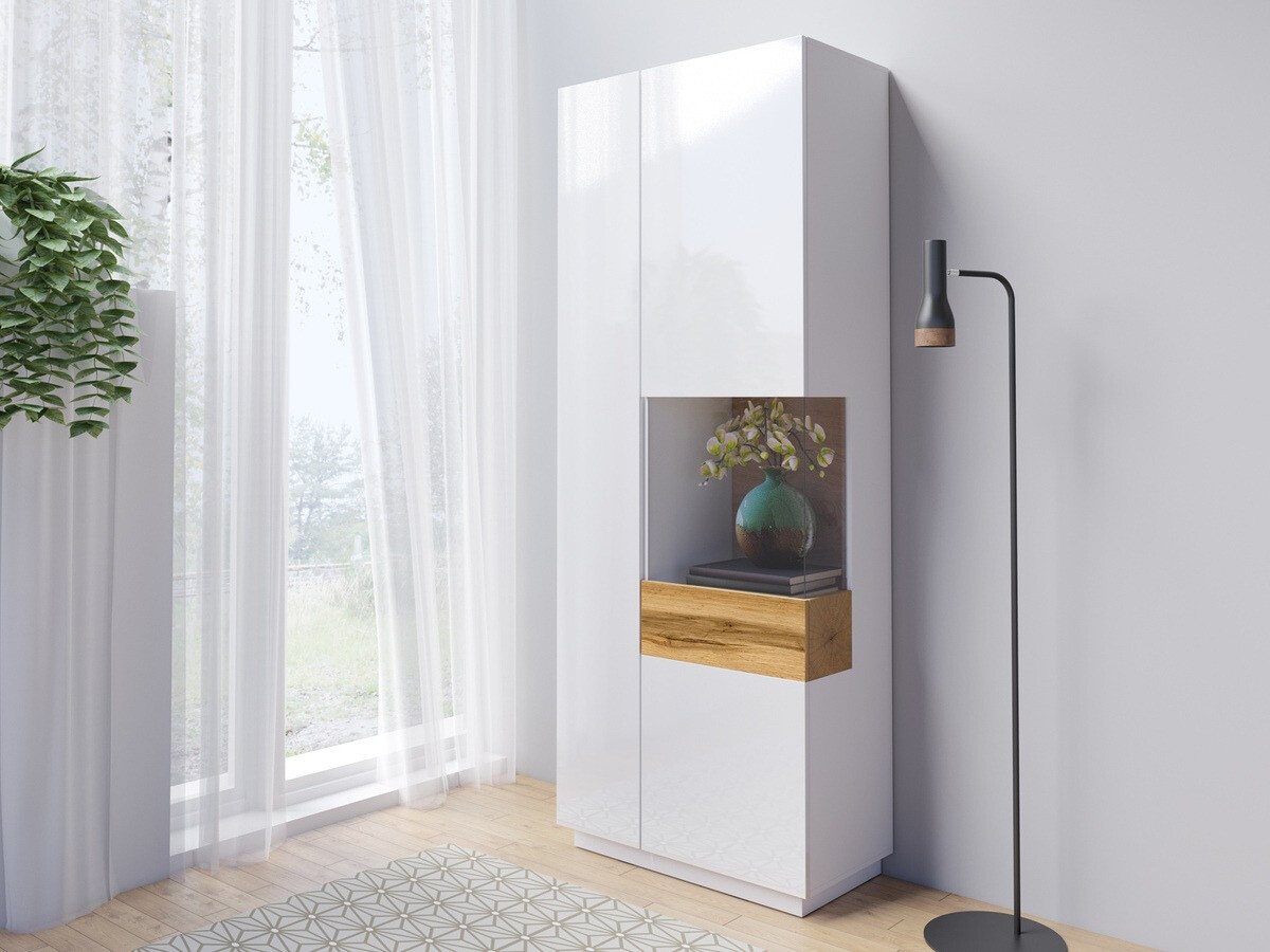Bookcase Livlore 100 (White + Glossy white + Wotan Oak)