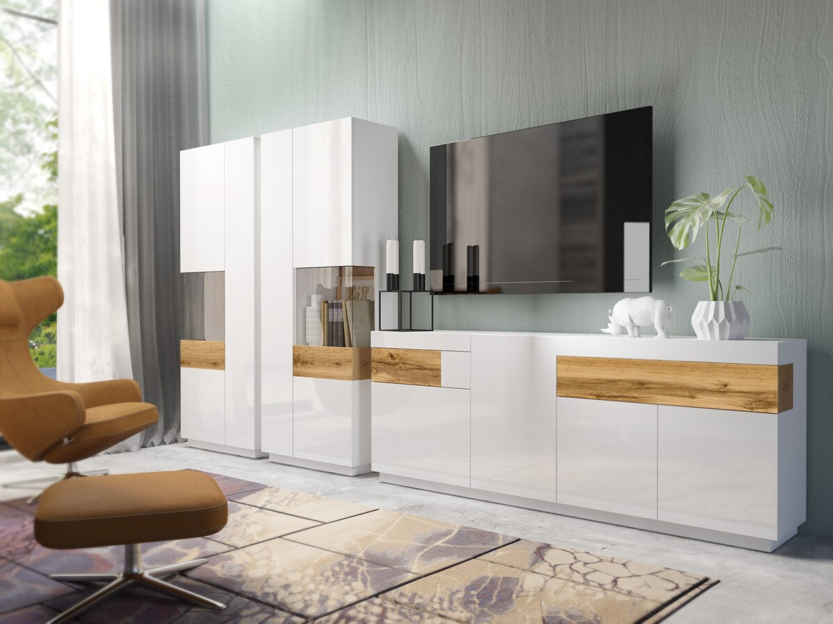 Bookcase Livlore 100 (White + Glossy white + Wotan Oak)