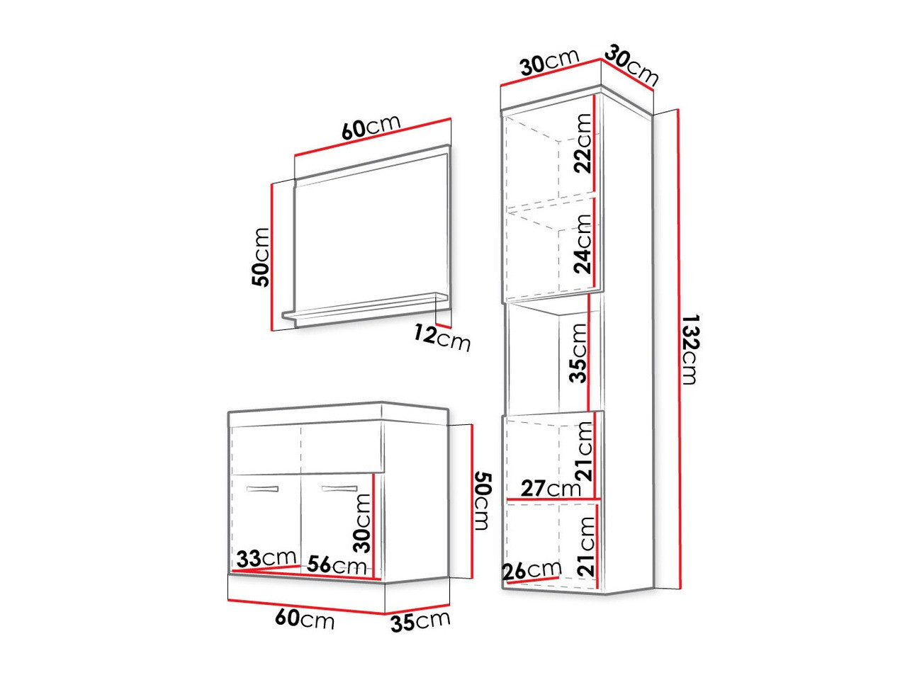 Bathroom set Sarasota 122 (White + Gloss grey)