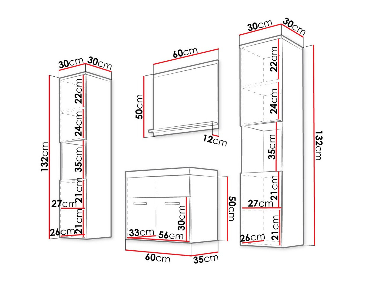 Bathroom set Sarasota 123 (Matera grey + Glossy white)