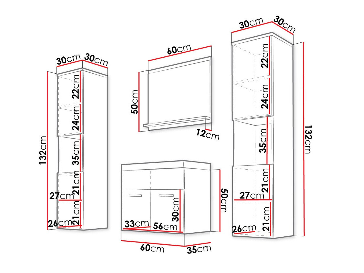 Bathroom set Sarasota 123 (White + Gloss grey)
