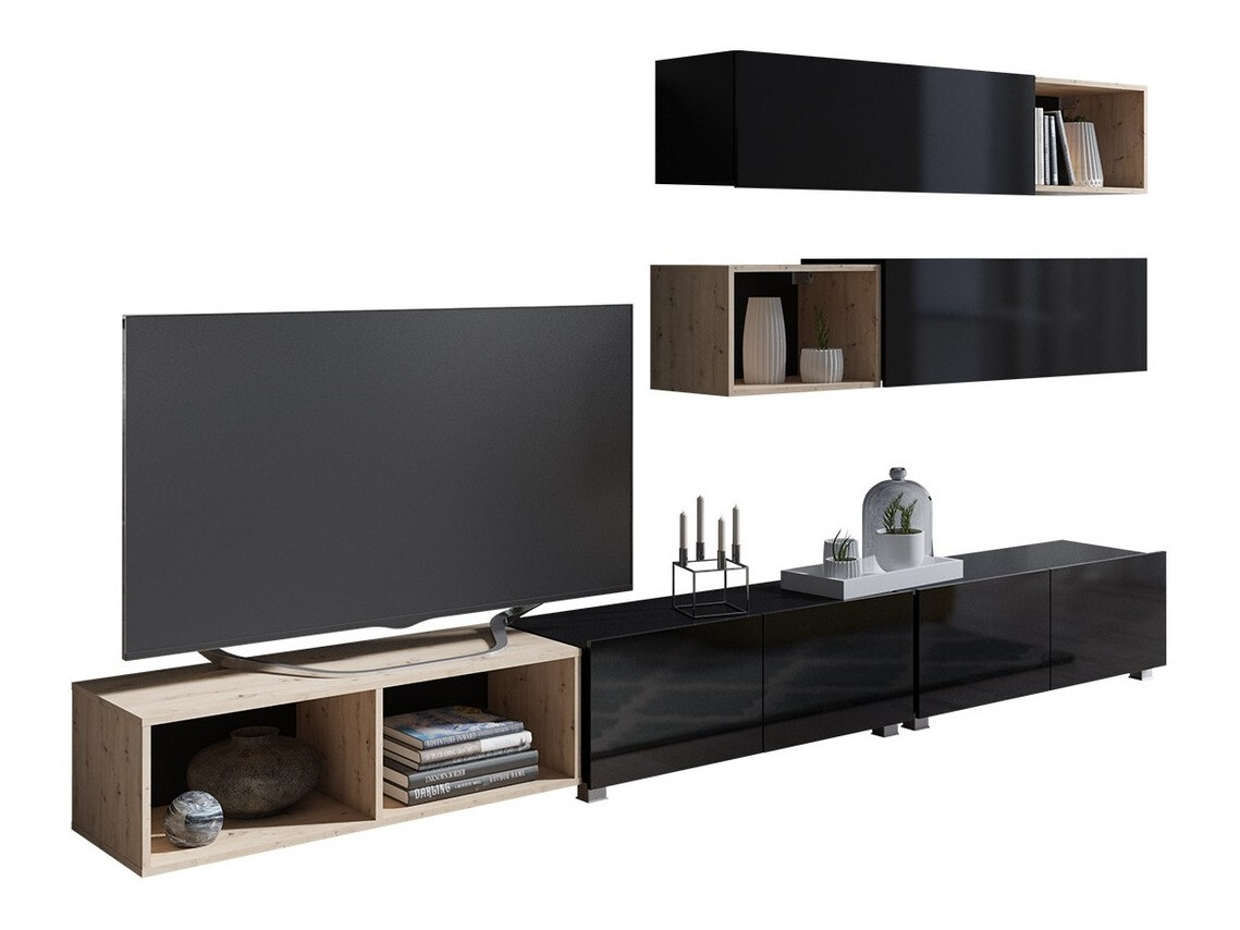 Living room set Remus XXV (Black + Glossy black + Artisan oak)