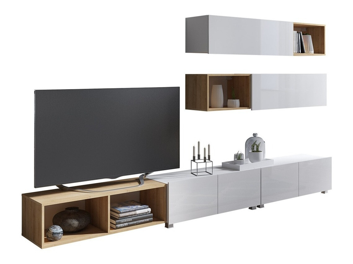 Living room set Remus XXV (White + Glossy white + Golden oak)