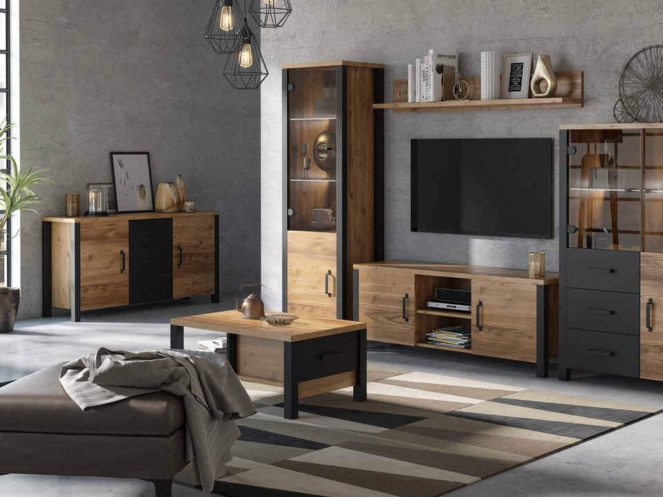 Chest of drawers Tornua 103 (Dark spruce + Matte black)